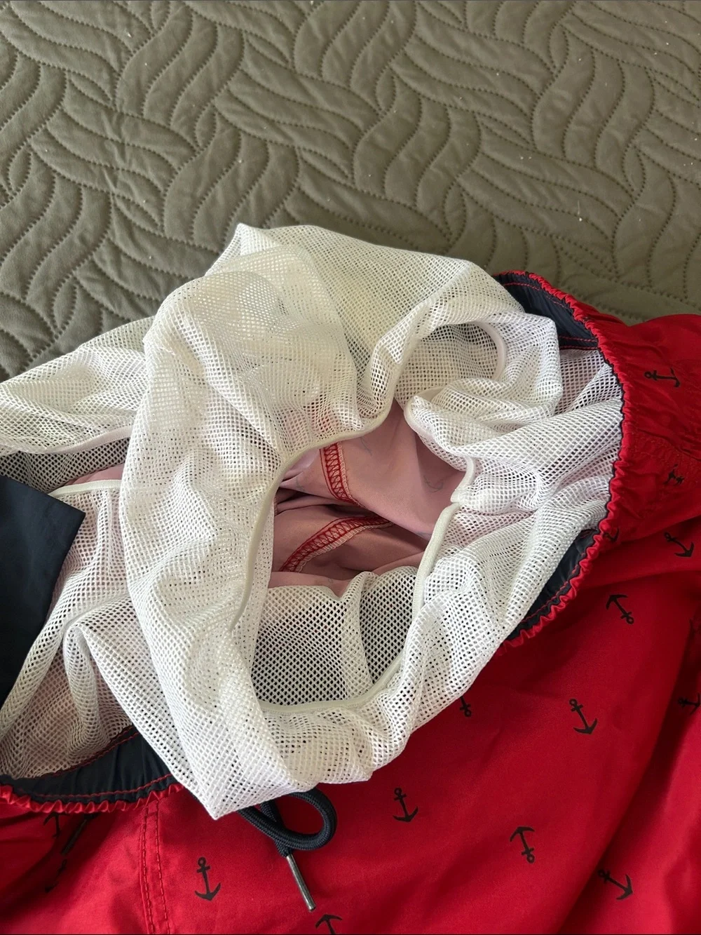 EUC - 🛥️ Nautica Red Swim Trunks with Navy Anchor Print